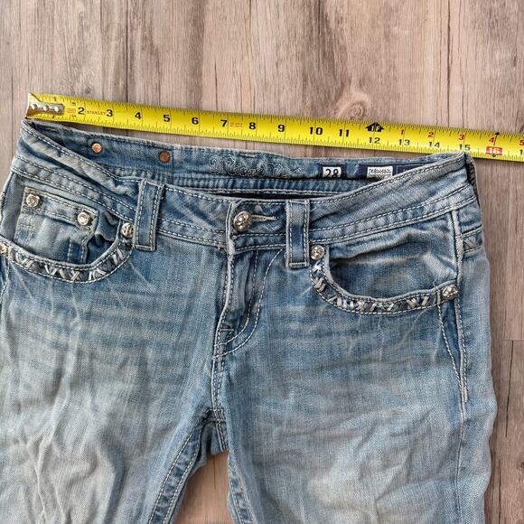 Miss Me Women’s Silver Sequin Lace Flap Pocket Bootcut Jeans Light Blue Size 28 - Picture 6 of 12